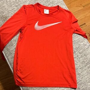 Nike Youth Boys Dri Fit Red Long Sleeve Tee Shirt Swoosh Large